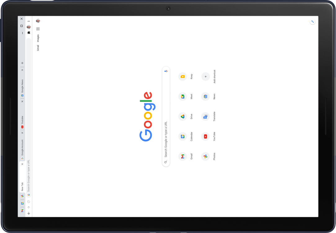 Pixel Slate tablet with screen displaying Google.com.