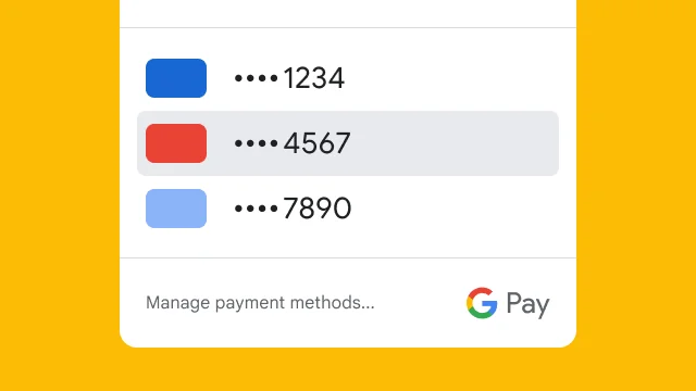 Google Pay displays only the last four digits of three credit cards for security purposes.