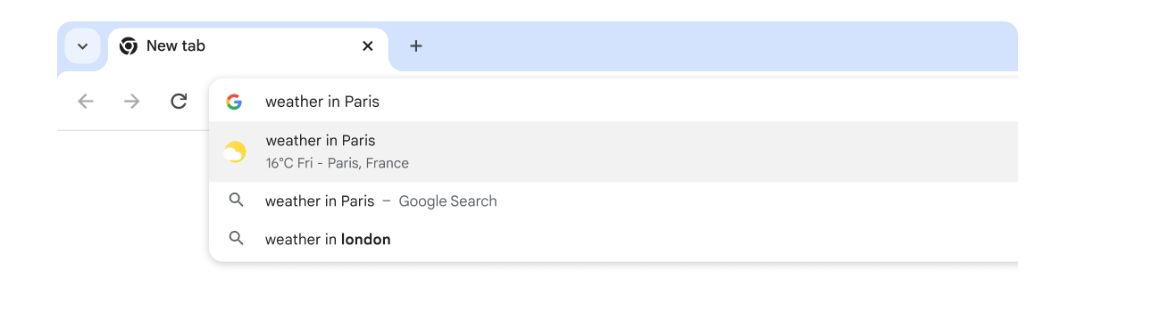 A user typed \'weather in Paris\' into Chrome's address bar and it has instantly generated results.