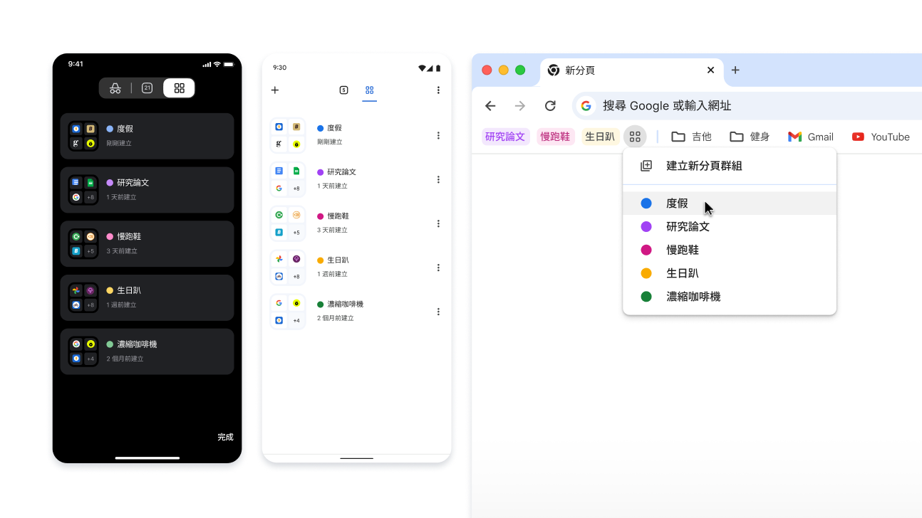 在 iOS、Android 和電腦裝置上使用分頁群組