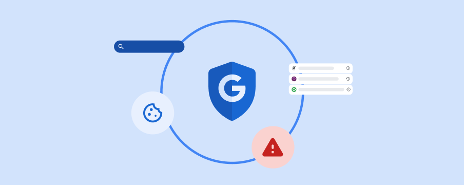 A Google badge surrounded by privacy-related icons implies that Google gives you control over your privacy online